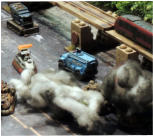 At the same spot under the monorail as the Wrenchmobile was destroyed some Combat Cars are destroyed by the Solace Marzaks