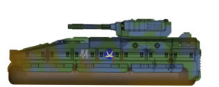 The Baumann MICV variant was uses a single barrel rapid firing laser and a limited number of light ATGW rounds. Like the ATGW variant it suffer from a small troop compartment in the rear