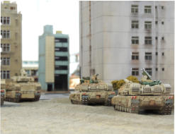 Antargran Gryphon medium tanks and Ajax APCs (Khurasan) in Clyde City