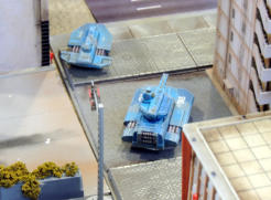 TAS Wraith tank and Banshee support vehicle (Brigade), still patrolling the streets of Clyde City