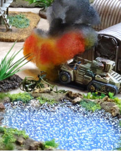 A Thunderbolt Viking explodes after fire from a Stinger light tank