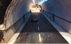 Jeep accelerating away in the tunnel